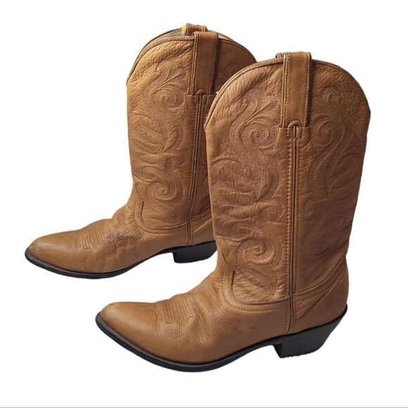 Vintage Durango men's tan leather western cowboy boots embroidered 9M